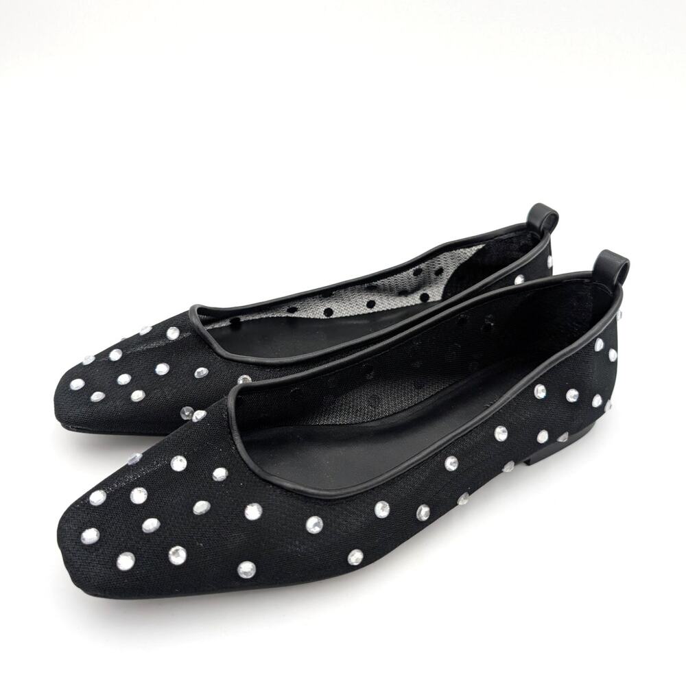 Open Edit Lennox Rhinestone Modern Mesh Flat Women's Black Size US7M EU38